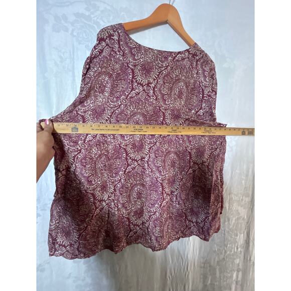 Lane Bryant Blouse 26 28 Mauve Print 100% Silk V Neck Asymmetric Sleeves - Picture 8 of 9